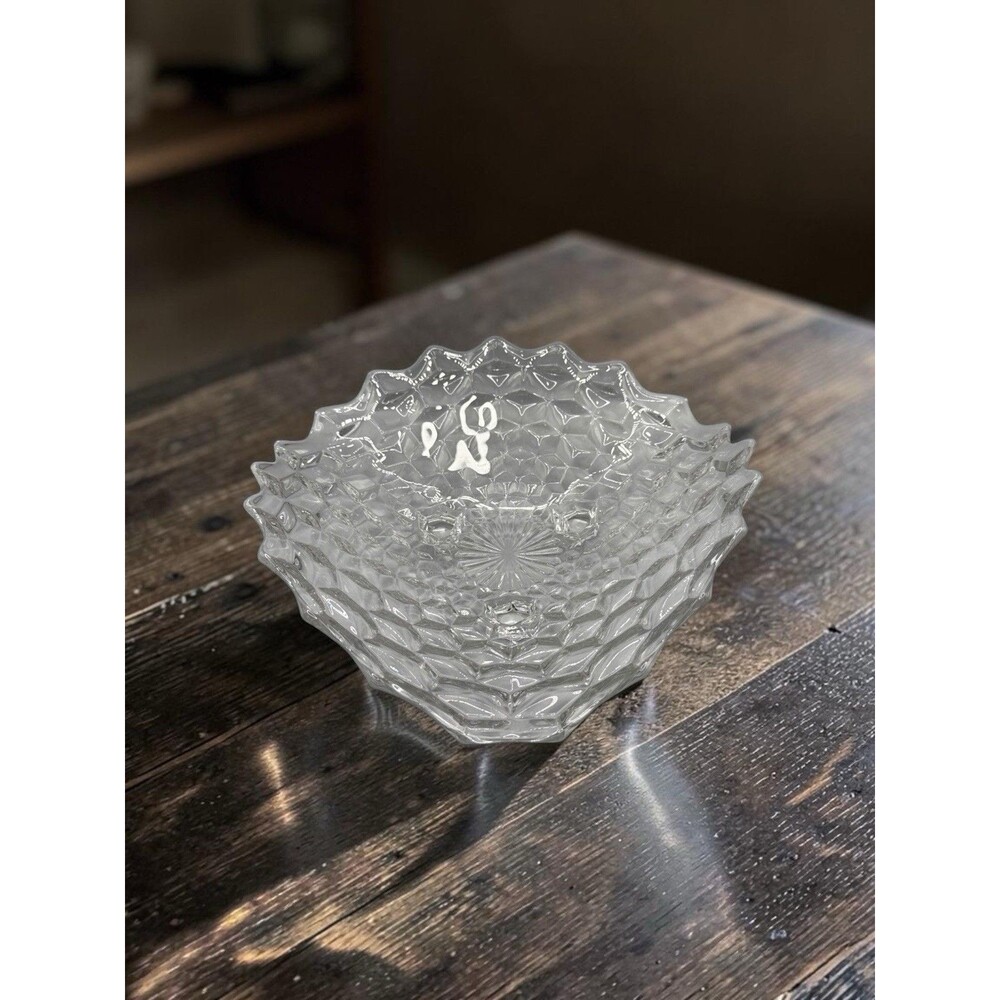 Vtg Fostoria American Clear Cubist Optic Glass 3 Footed 11” Fruit/Serving Bowl